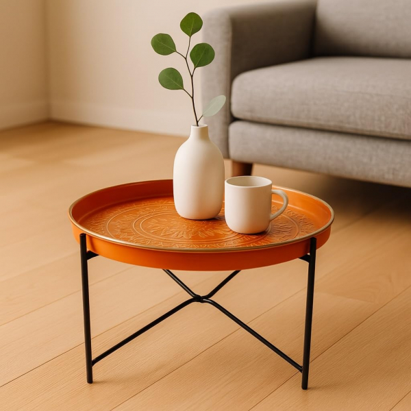 Tablett Vitoria Ø 40 cm – Klappbarer Tabletttisch in Orange im marokkanischen Stil